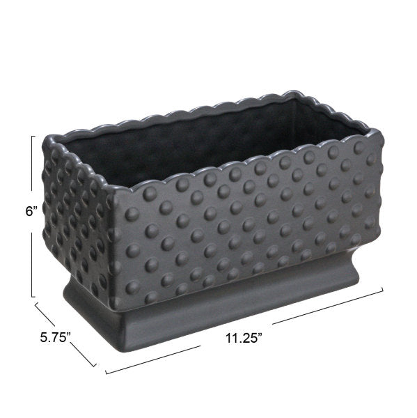 Black Ceramic Hobnail Planter with Scalloped Edge & Polka Dots